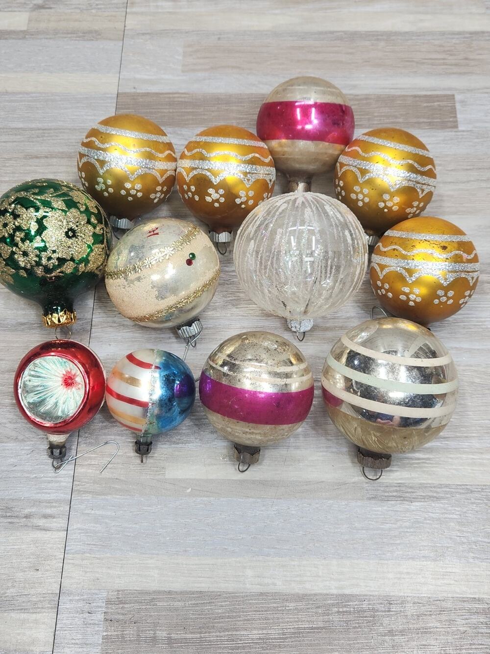 12 x Vintage Hand Blown Mercury Glass Christmas Ornaments. 1950s? 1960s? Rare